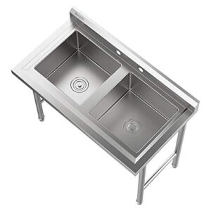 Bonnlo Commercial 304 Stainless Steel Sink 2 Compartment Free Standing Utility Sink for Garage, Restaurant, Kitchen, Laundry Room, Outdoor, 35.8" W x 21.3" D x 40" H