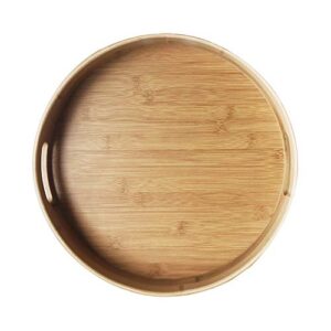 Bamboo Wood Natural Round Serving Tray, Raised Edge, Food Tray, Cut-Out Handles (40*40*5cm)