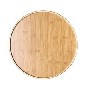 Bamboo Wood Natural Round Serving Tray, Raised Edge, Food Tray, Cut-Out Handles (40*40*5cm)