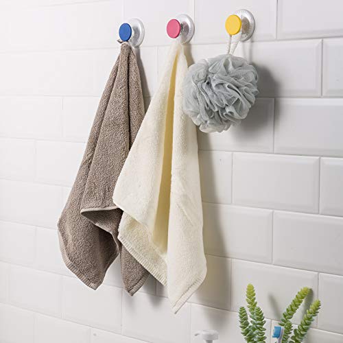 Suction Cup Hooks Pack of 6 Reusable Suction Cup Hooks for Shower Waterproof Bathroom Towel Hooks Max Hold 11lbs Colorful Shower Suction Hooks for Bathroom/Kitchen/Living Room/College Dorm Room