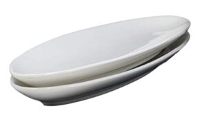 ebros kitchen dining modern contemporary sleek design natural white porcelain oval plates serving platters restaurant supply dishwasher and microwave safe serveware (2, 16"long)