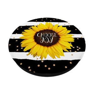 Choose Joy Sunflower Black and White Stripes and Polka Dots PopSockets PopGrip: Swappable Grip for Phones & Tablets