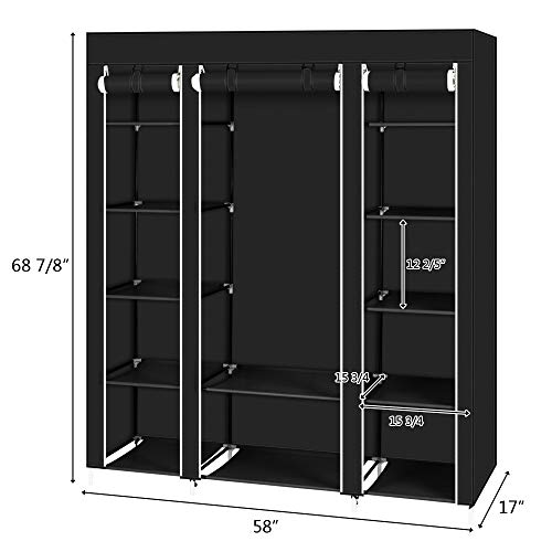 GOTOTOP 69" Portable Clothes Closet Wardrobe Storage Organizer with Non-Woven Fabric 12 Shelves, Quick and Easy to Assemble,58"x 17" x 68.7"