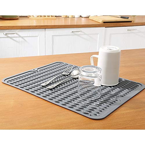 LIMNUO Silicone Dish Drying Mat Easy Clean Dishwasher,Non-Slip (M(16"×12"), Gray)