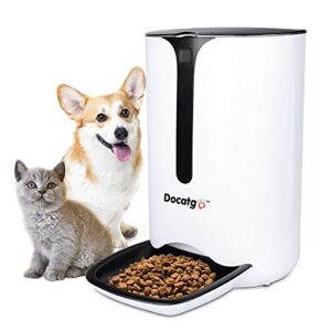 Aeiniwer Docatgo Automatic Cat Dog Food Dispenser Feeder for Small Pets with Distribution Alarms, Portion Control, Voice Recorder and Programmable Timer for up to 4 Meals per Day