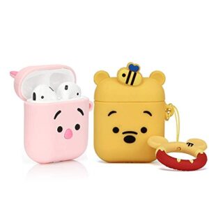 temtooe silicone case cute cover compatible for apple airpods 1,2[cartoon series](winnie/piglet)