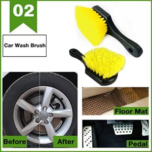 GreatCool 4Pcs Car Wash Brush Kit,Car Wash Mop Mitt with 44.5" Aluminum Long Handle,Car Wash Brush for Wheel Pedal and Floor Mat,Detailing Brush,Car Detailing Towel for Washing Automotive Truck RV