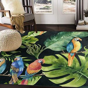 alaza parrot bird tropical palm tree leaves watercolor area rug rugs for living room bedroom 7' x 5'