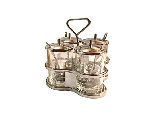 Condiment Holder, Condiment Tray, 4 Condiment Jar and 4 Small Spoons for Condiments. A Quality Condiment Server, Topping Dispenser, Seasoning Box for Table. Asian Dinnerware Style Condiment Set