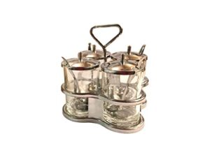 condiment holder, condiment tray, 4 condiment jar and 4 small spoons for condiments. a quality condiment server, topping dispenser, seasoning box for table. asian dinnerware style condiment set