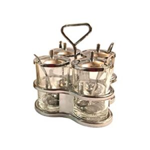 Condiment Holder, Condiment Tray, 4 Condiment Jar and 4 Small Spoons for Condiments. A Quality Condiment Server, Topping Dispenser, Seasoning Box for Table. Asian Dinnerware Style Condiment Set