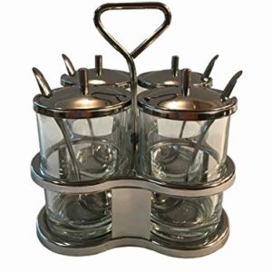 Condiment Holder, Condiment Tray, 4 Condiment Jar and 4 Small Spoons for Condiments. A Quality Condiment Server, Topping Dispenser, Seasoning Box for Table. Asian Dinnerware Style Condiment Set