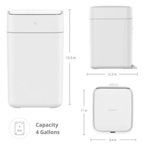 TOWNEW T1 Self-Sealing and Self-Changing 4 Gallon Trash Can, Automatic Open Lid and Motion Sense Activated Smart Home Electric Garbage Bin, White x1 Refill Ring Included (Up to 25 Bags)