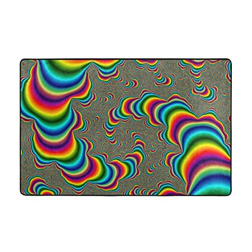 NiYoung Memory Foam Area Rug for Hotel Bedroom Dorm Room, Non Skid Backing Floor Pad Rugs Luxurious Throw Rugs Runner, Machine Washable, Psychedelic Trippy Rainbow