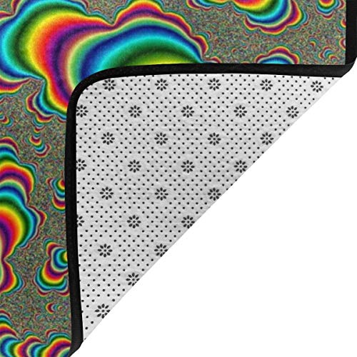 NiYoung Memory Foam Area Rug for Hotel Bedroom Dorm Room, Non Skid Backing Floor Pad Rugs Luxurious Throw Rugs Runner, Machine Washable, Psychedelic Trippy Rainbow