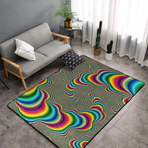 NiYoung Memory Foam Area Rug for Hotel Bedroom Dorm Room, Non Skid Backing Floor Pad Rugs Luxurious Throw Rugs Runner, Machine Washable, Psychedelic Trippy Rainbow