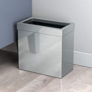 Gatco 1918, Modern Rectangle Waste Basket, Matte Black / 11.25" H Open Top Stainless Steel Trash Can with Removable Lid, 12 Liter Capacity