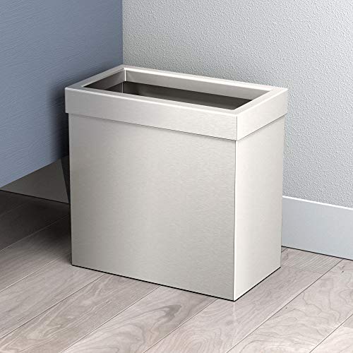 Gatco 1918, Modern Rectangle Waste Basket, Matte Black / 11.25" H Open Top Stainless Steel Trash Can with Removable Lid, 12 Liter Capacity