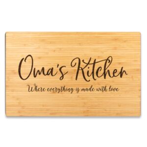 andaz press large bamboo wood cutting board gift, 17.75 x 11-inch, oma's kitchen where everything is made with love, 1-pack, engraved serving chopping board christmas birthday chef kitchen ideas