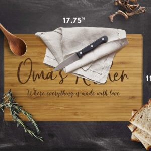 Andaz Press Large Bamboo Wood Cutting Board Gift, 17.75 x 11-inch, Oma's Kitchen Where Everything is Made With Love, 1-Pack, Engraved Serving Chopping Board Christmas Birthday Chef Kitchen Ideas