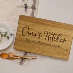 Andaz Press Large Bamboo Wood Cutting Board Gift, 17.75 x 11-inch, Oma's Kitchen Where Everything is Made With Love, 1-Pack, Engraved Serving Chopping Board Christmas Birthday Chef Kitchen Ideas