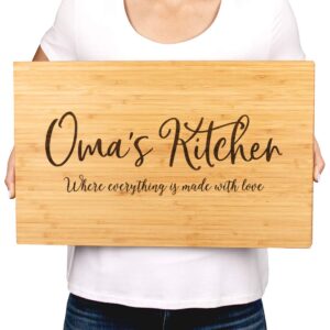 Andaz Press Large Bamboo Wood Cutting Board Gift, 17.75 x 11-inch, Oma's Kitchen Where Everything is Made With Love, 1-Pack, Engraved Serving Chopping Board Christmas Birthday Chef Kitchen Ideas