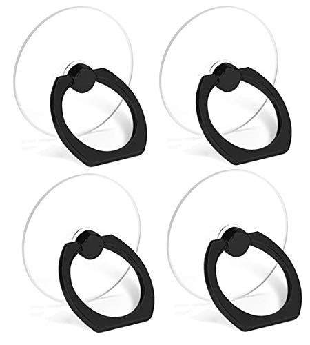 ARASO Transparent Cellphone Ring Stand Holder - 360 Degree Rotation Cell Phone Ring Holder Finger Grip for iPhone Xs, Ga;axy S9 Plus Note 9 (Round Black 4Pcs)