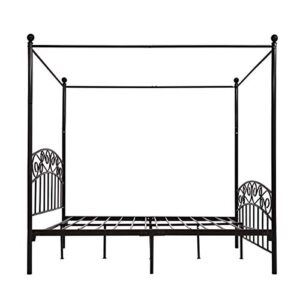 JURMERRY Metal Canopy Bed Frame Four-Poster Bed with Headboard & Footboard Mattress Foundation Sturdy Slatted Structure No Box Spring Needed Easy Assembly,Full Black
