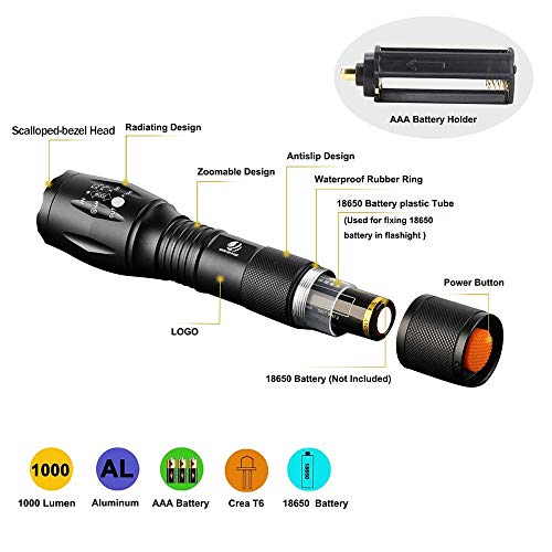 yIFeNG Tactical Flashlight, XML T6 Ultra Bright LED Flashlight with Adjustable Focus and 5 Light Modes for Camping Hiking Emergency (1 Pack)