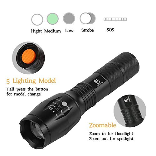 yIFeNG Tactical Flashlight, XML T6 Ultra Bright LED Flashlight with Adjustable Focus and 5 Light Modes for Camping Hiking Emergency (1 Pack)