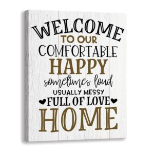 kas home vintage welcome canvas wall art | farmhouse rustic funny family prints decorative signs framed | wood background living room porch wall decor (15 x 12 inch, welcome - 02)