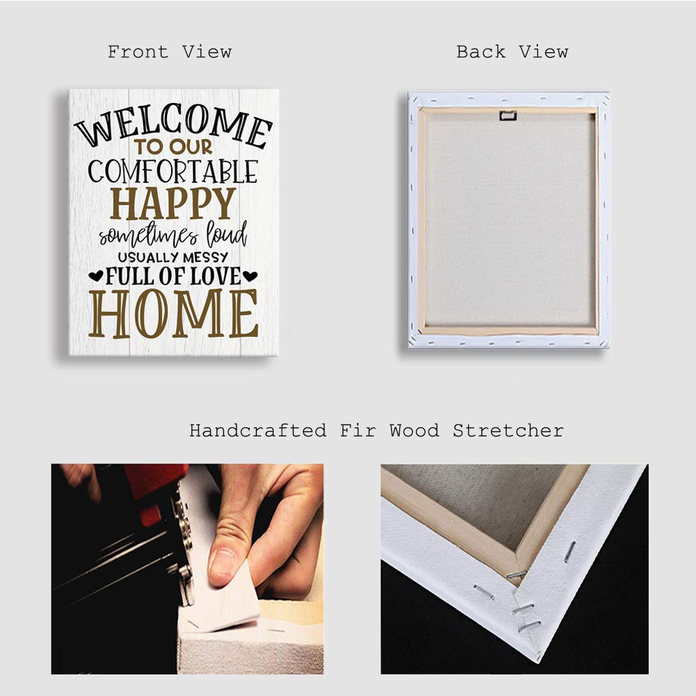 Kas Home Vintage Welcome Canvas Wall Art | Farmhouse Rustic Funny Family Prints Decorative Signs Framed | Wood Background Living Room Porch Wall Decor (15 x 12 inch, Welcome - 02)