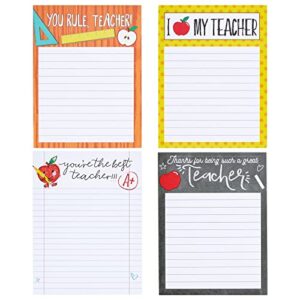 paper junkie 4-pack teacher notepad sets for classroom gifts, professor appreciation, school supplies, 50 sheets per memo pad, 200 sheets total, 4 motivational designs (4x5 in)