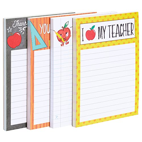 Paper Junkie 4-Pack Teacher Notepad Sets for Classroom Gifts, Professor Appreciation, School Supplies, 50 Sheets Per Memo Pad, 200 Sheets Total, 4 Motivational Designs (4x5 in)