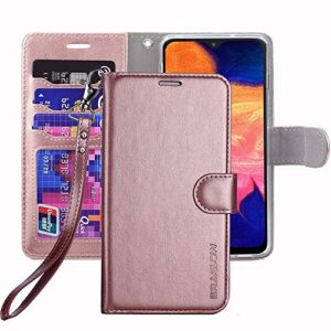 eraglow galaxy a10e wallet case, premium pu leather flip cover with card slots & kickstand - rose gold