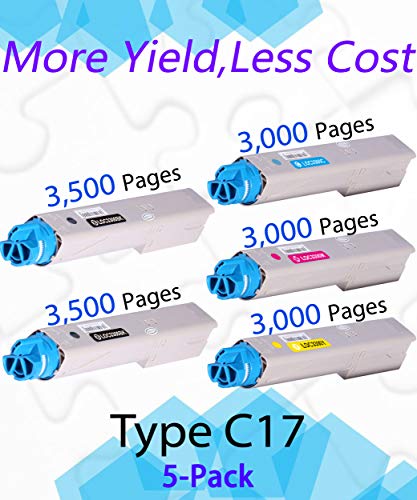 (5-Pack, 2X BK+C+M+Y) Compatible OKI C330 Type C17 Toner Cartridge Used for Okidata 44469801 Black 44469703 Cyan 44469701 Yellow 44469702 Magenta C310dn C330 C530 C531d MC562 Printer, by EasyPrint