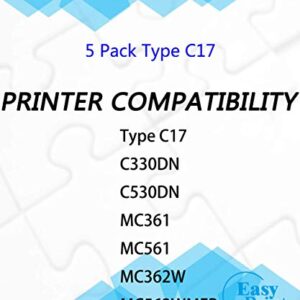 (5-Pack, 2X BK+C+M+Y) Compatible OKI C330 Type C17 Toner Cartridge Used for Okidata 44469801 Black 44469703 Cyan 44469701 Yellow 44469702 Magenta C310dn C330 C530 C531d MC562 Printer, by EasyPrint