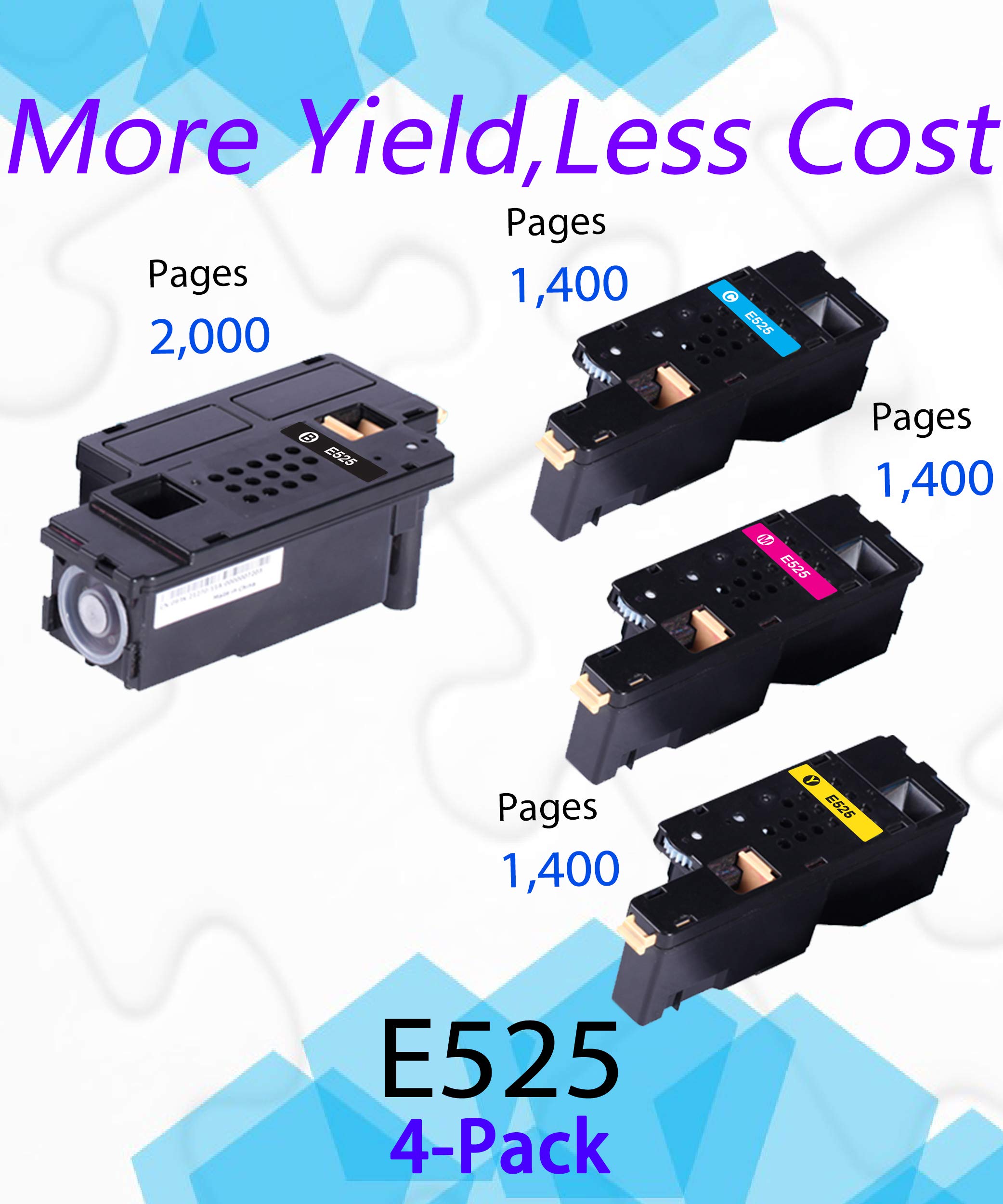 (BK+C+M+Y) 4-Pack Compatible Toner Cartridge Replacement for Dell E525W E525 for Dell E525W Wireless Color Laser Printer for 593-BBJX 593-BBJU 593-BBJV 593-BBJW, Sold by EasyPrint