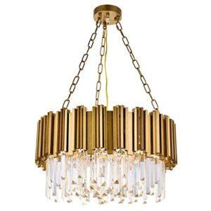 a1a9 modern round crystal chandelier lights luxury pendant ceiling light contemporary raindrop chandeliers lighting fixture for dining living room kitchen island bedroom foyer hallway (antique gold)