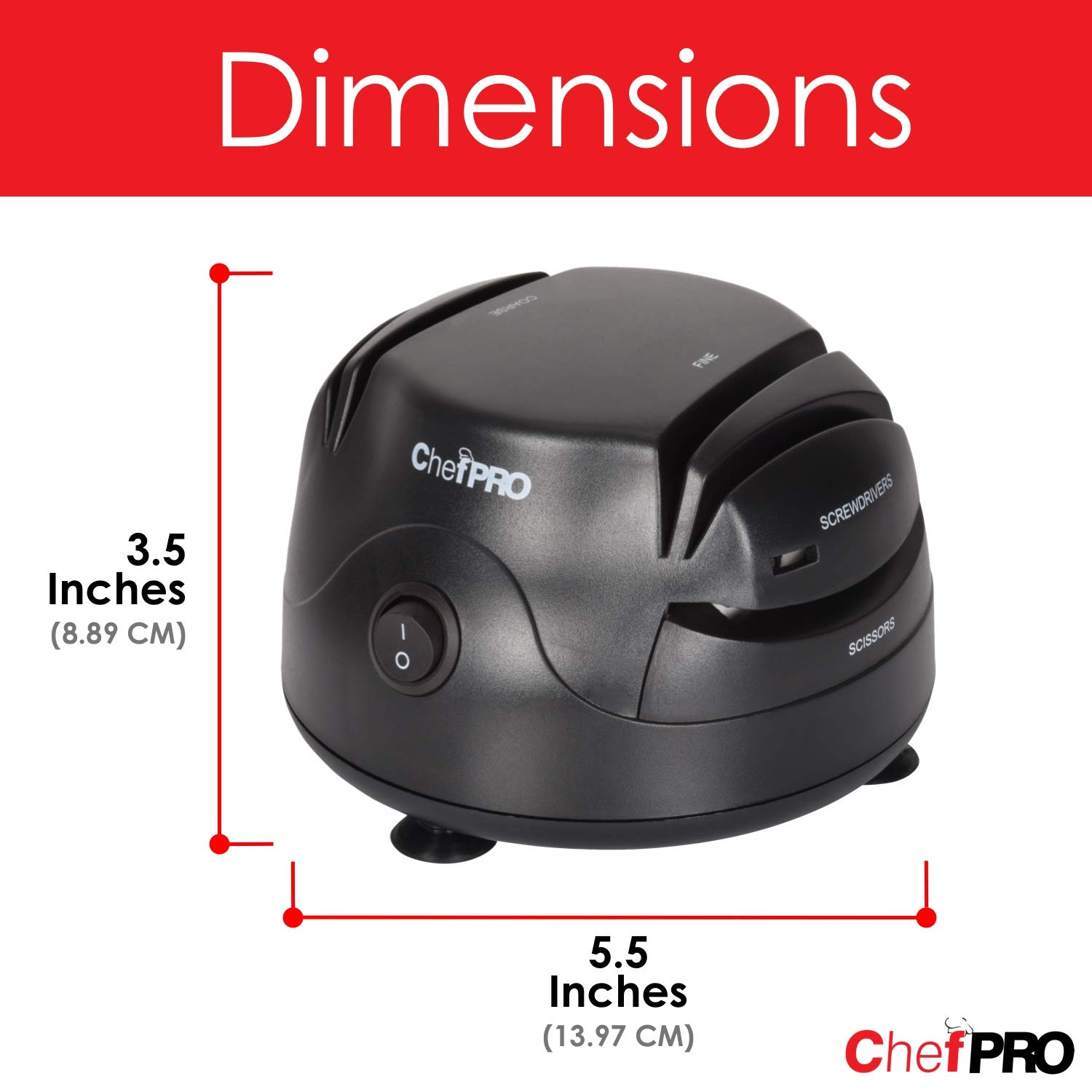 3-In-1 ELECTRIC KNIFE SHARPENER SYSTEM by ChefPRO, Great for Kitchen and Sport Knives, Scissors, Screwdrivers, 2-Stage Sharpening System Appliance, Compact Quick, Easy Design, Retractable Cord, Black