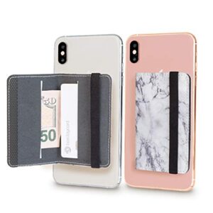 cell phone card holder stick on wallet phone pocket for iphone, android and all smartphones with strap (white marble belt)
