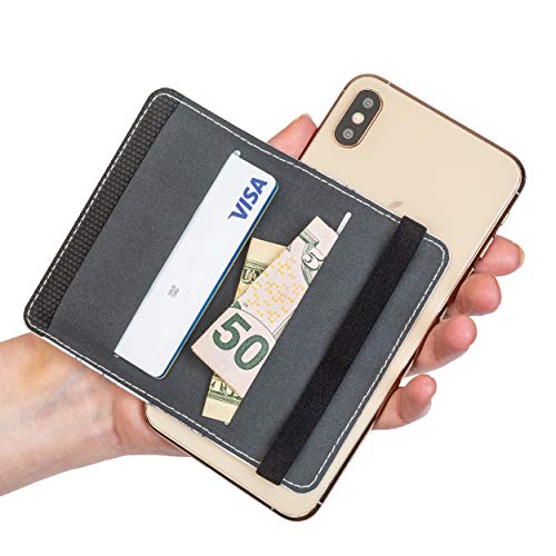 Cell Phone Card Holder Stick on Wallet Phone Pocket for iPhone, Android and All Smartphones with Strap (White Marble Belt)