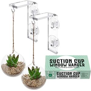 2-pack suction cup window hanger – hang plants indoors or outdoors, convenient window hanger for bird feeders,, ornaments and wind chimes - strong suction cups, made from weather-resistant acrylic