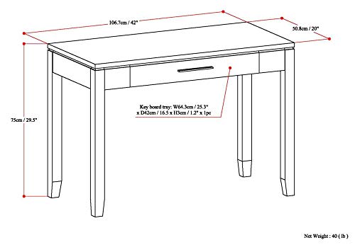 SIMPLIHOME Cosmopolitan SOLID WOOD Contemporary Modern 42 inch Wide Home Office Desk, Writing Table, Workstation, Study Table Furniture in Russet Brown