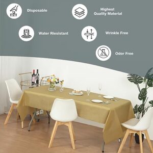 Evershine (12-Pack Heavy Duty Plastic Table Covers Tablecloth (Reusable) (Rectangle 54" X 108", Gold)