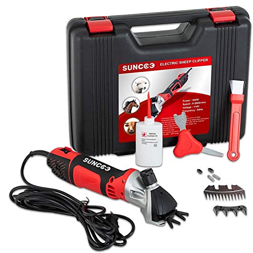 SUNCOO 500W Sheep Shears Portable Electric Clippers Heavy Duty Professional Grooming Shearing Trimmer 110V for Goat Llama Horse and Other Farm Livestock Furry Pet with Carrying Case (Red)