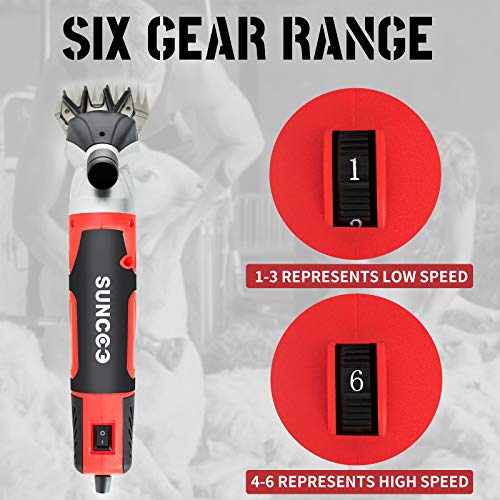 SUNCOO 500W Sheep Shears Portable Electric Clippers Heavy Duty Professional Grooming Shearing Trimmer 110V for Goat Llama Horse and Other Farm Livestock Furry Pet with Carrying Case (Red)
