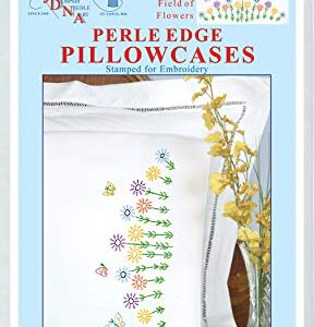 Jack Dempsey Needle Art Field of Flowers Pillowcases for Embroidery, white