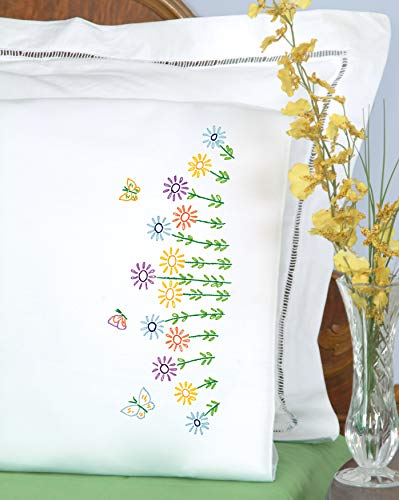 Jack Dempsey Needle Art Field of Flowers Pillowcases for Embroidery, white