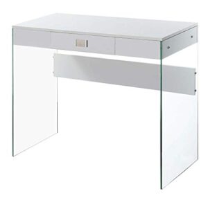 convenience concepts soho 1 drawer glass 36 inch desk, white